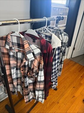 Plaid Flannel Shirt - Peach/White/Black/Red